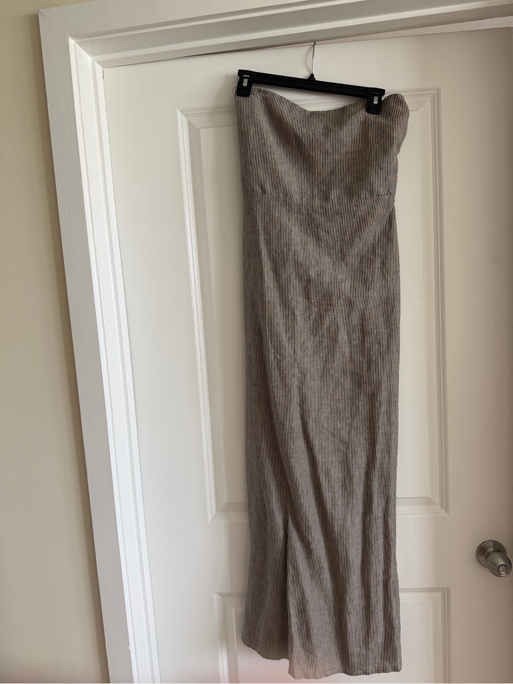 Olivaceous Strapless Ribbed Maxi Dress in Taupe